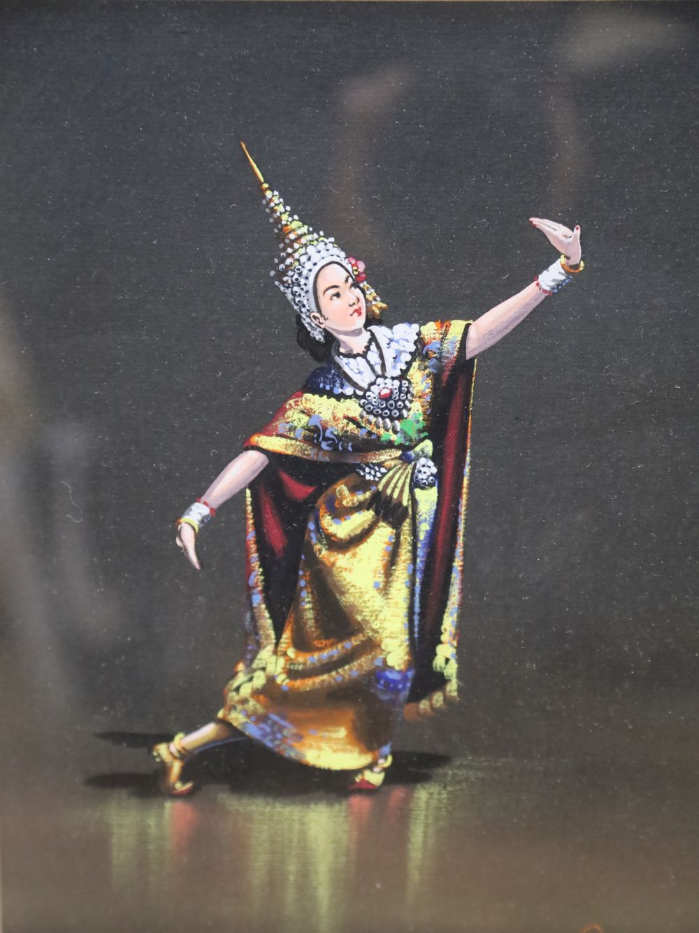 Chana, pair of gouache on black paper, Siamese dancers, signed, 24 x 20cm
